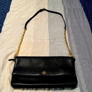 Tory Burch Black Leather Foldover Crossbody Bag